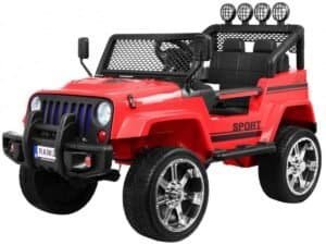 Mașină electrică pentru copii, SUV sport, alb cu roșu, pentru joacă în aer liber.