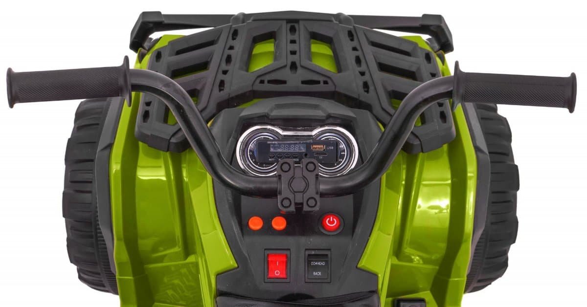 1. Mașină electrică pentru copii, cu design robust și roți mari pentru joacă în aer liber.