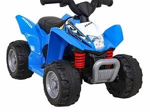 1. Jucărie electrică pentru copii, quad Honda, culoare albastru, sigură și distractivă.