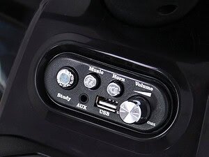 Box de control al sistemului audio pentru mașină, butoane pentru volum, muzică, horn, și AUX.