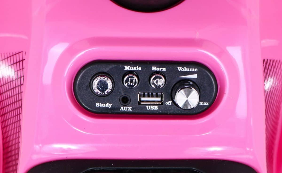 Radiatoră roz pentru copii, cu funcții muzicale și volum reglabil. Ideal pentru camerele celor mici.