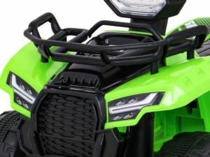 Mașinuță electrică pentru copii, model sport, culoare verde și negru, ideală pentru joacă și aventură.