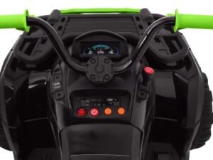 1. Volan și control pentru mașinuță electrică pentru copii, negru cu detalii digitale.