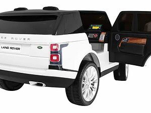 Mini mașină electrică pentru copii, model Land Rover, design realist și spațiu pentru joacă.