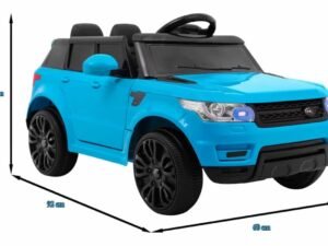 Mașină electrică copii, model SUV albastru, dimensiuni 92x60x48cm, pentru joacă în siguranță.