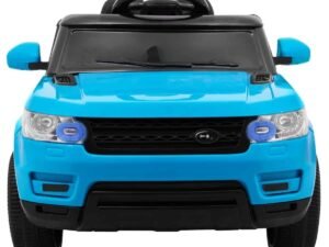 Mașină electrică pentru copii, jucărie în stil SUV, culoare albastră, pentru joacă în aer liber și interior.