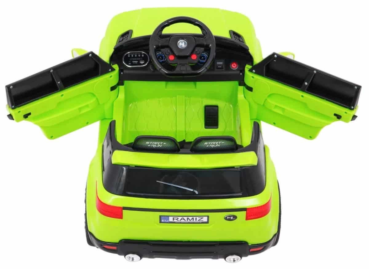 1. Mașină electrică pentru copii, model sportiv, culoare verde neon.
