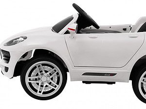 Mașină electrică pentru copii, model sport alb, jucarie de calitate pentru joaca în aer liber.