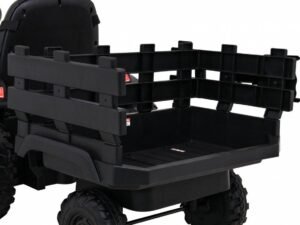 Plastică de jucărie pentru copii, vehicul electric cu remorcă, divertisment în aer liber.