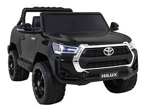 Mașină electrică pentru copii, model Toyota Hilux, negru, cu detalii realiste și sigure.