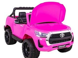 1. Mașinuță electrică pentru copii, model Toyota Hilux, culoare roz vibrantă.