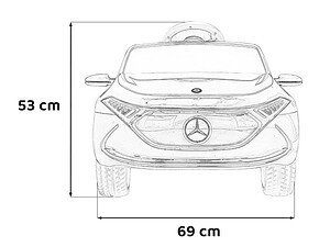 Mașinuță electrică pentru copii, model Mercedes, dimensiuni 69x53 cm, perfectă pentru joacă în siguranță.