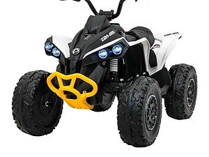 Jucărie electrică pentru copii, ATV alb-negru, lumini și roți mari pentru distracție în aer liber.