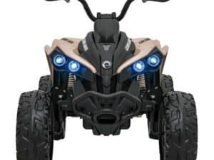 1. Maşină electrică pentru copii, model ATV, culoare neagră și bej, sigur pentru joacă.