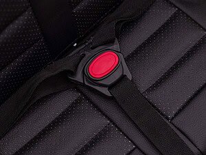 Buton de siguranță cu design modern pentru carucioare de copii, ușor accesibil și estetic.