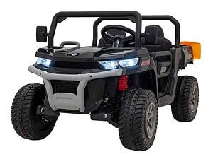 Mașină electrică pentru copii de culoare neagră, cu lumină LED și design realist.