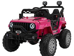 Mașină electrică pentru copii, model 4x4, culoare roz, pentru joacă în aer liber.