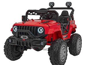 Mașină electrică pentru copii, model jeep roșu, divertisment sigur pentru cei mici.