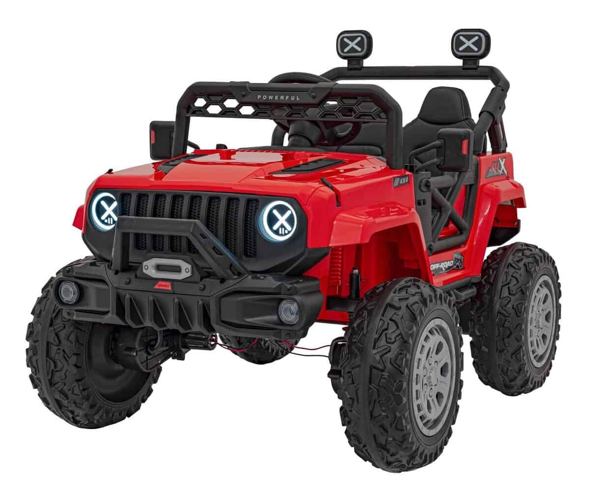 Mașină electrică pentru copii, model jeep roșu, divertisment sigur pentru cei mici.