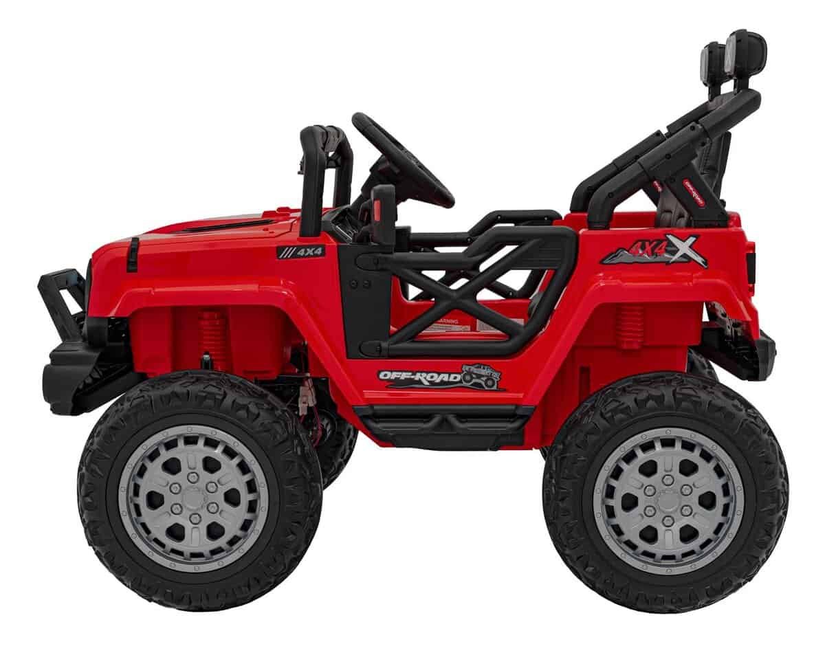 1. Mașină electrică pentru copii, model OFF-ROAD, culoare roșie, 4x4, pentru joacă în aer liber.