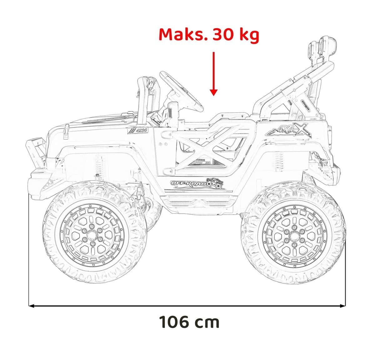 Afacere jucarie pentru copii, mașină electrică off-road, adâncime maximă 30 kg, dimensiuni 106 cm.