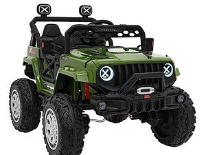 1. Mașinuță electrică pentru copii, model Jeep verde, pentru joacă în curte și parcuri.