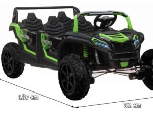 Mașină electrică pentru copii cu design sportiv și scaune confortabile.