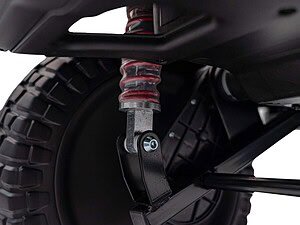 1. Anvelopă groasă pentru roți de jucării, cu suspensie metalică și șuruburi.