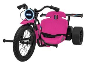 1. Bicicletă electrică pentru copii cu trenulet, roz, design sigur și distractiv pentru copii.