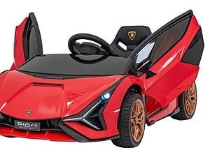Mașinuță electrică pentru copii, model Lamborghini, culoare roșie, perfectă pentru joacă și aventură.