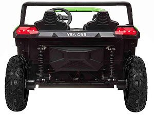 Mașinuță electrică pentru copii, model off-road cu suspensie și roți mari, sigură și atractivă.