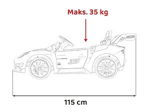 Pluşa de joacă auto pentru copii, greutate maximă 35 kg, dimensiuni 115 cm, certificat pentru siguranță.