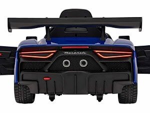 Mașină de jucărie electrică pentru copii Maserati, culoare albastră, cu design realist și detalii autentice.