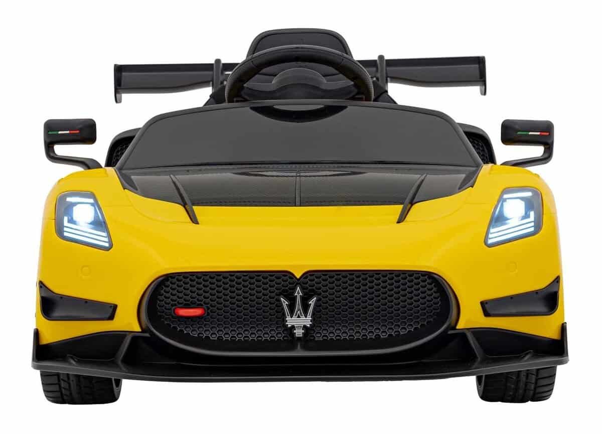 Mașină de jucărie electrică Maserati pentru copii, design sportiv și realist, ideal pentru distracție în aer liber.
