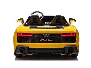 Mașină jucărie electrică pentru copii, model sport Audi R8, culoare galbenă, perfectă pentru distracție.