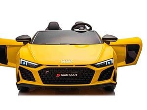 Mașină electrică pentru copii model Audi Sport, culoare galbenă, jucărie sigură și compatibilă cu copii mici.