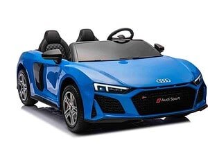 Mașină electrică pentru copii în stil Audi sport, colorată în albastru, perfectă pentru joacă și aventuri.