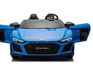 Mașină electrică copii Audi Sport albastră, aspect realist și sigur pentru joacă.