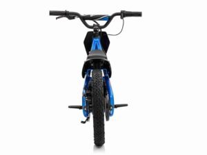 1. Bicicletă electrică pentru copii, culoare albastră, pentru aventura și distracție.