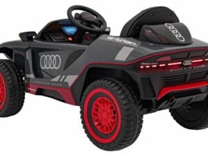 Mașină electrică pentru copii, model Audi, design sportiv cu roți robuste și detalii moderne.