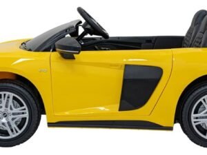 Mașină de jucărie electrică pentru copii, mașină sport galbenă, realiste, sigură, pentru joacă în curte sau interior.