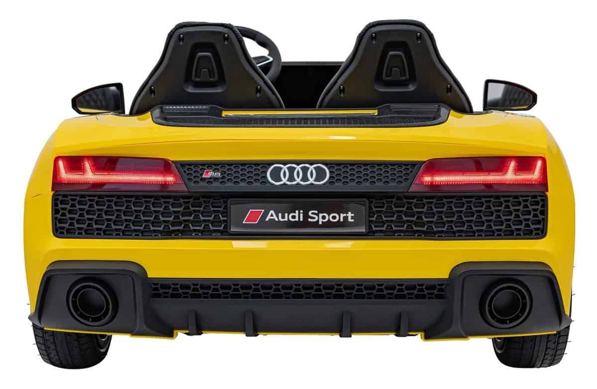 Mașină electrică pentru copii Audi R8, jucărie auto sport pentru cei mici din plastic durabil, culoare galbenă.