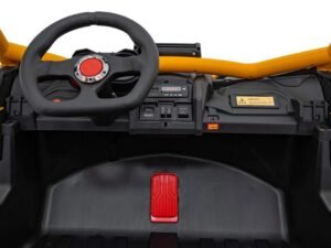 Jucărie vehicul electric pentru copii cu interior detaliat, șoferie sigură și amuzantă.