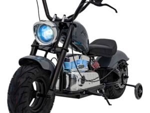 1. Motocicleta electrică pentru copii cu design realist și lumină frontală LED.