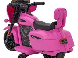 1. Jucarie motocicleta pentru copii roz, cu lumini și sunete realiste, ideală pentru aventuri în curte.