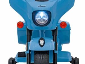 Motocicleta electrică pentru copii, culoare albastră, perfectă pentru joacă și aventură.