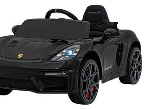 Mașină electrică pentru copii Porsche, model sport negru, ideală pentru joacă în siguranță.
