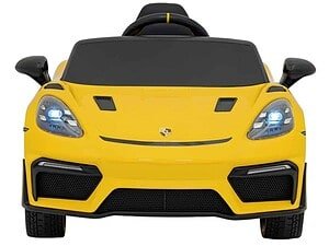 Mașinuță electrică pentru copii, model Porsche, culoare galbenă, jucărie pentru micuți, entertainment și experiență realistă.