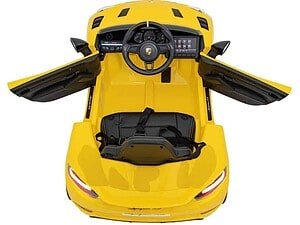 1. Mașinuță electrică pentru copii Porsche galben, divertisment și siguranță.
