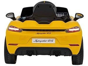 Mașină electrică pentru copii, model sport Porsche Spyder RS, galbenă, sigură și distractivă.